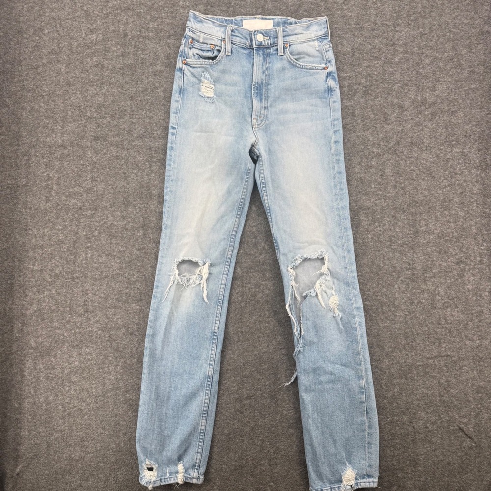 Mother High Waisted Rider Skimp Jeans The Confession Distressed Light Wash 25